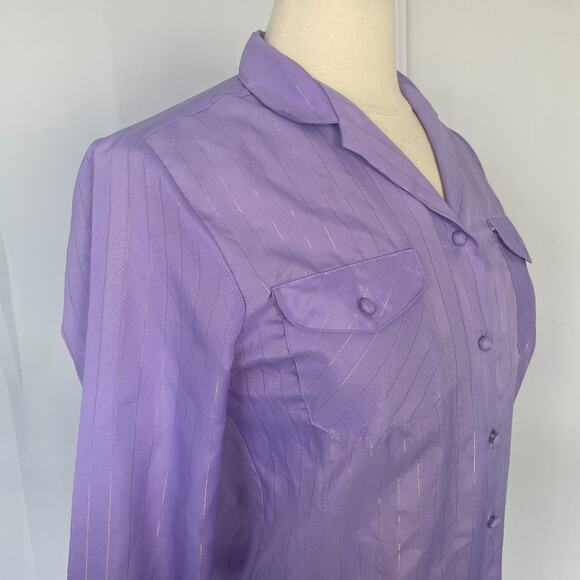 Vintage Blouse Top Size 8 Lavender Purple Long Sleeve Button Minimal Casual 90s - Picture 3 of 14